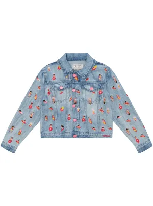 Blue Denim Surf Girl Embroidered Jacket