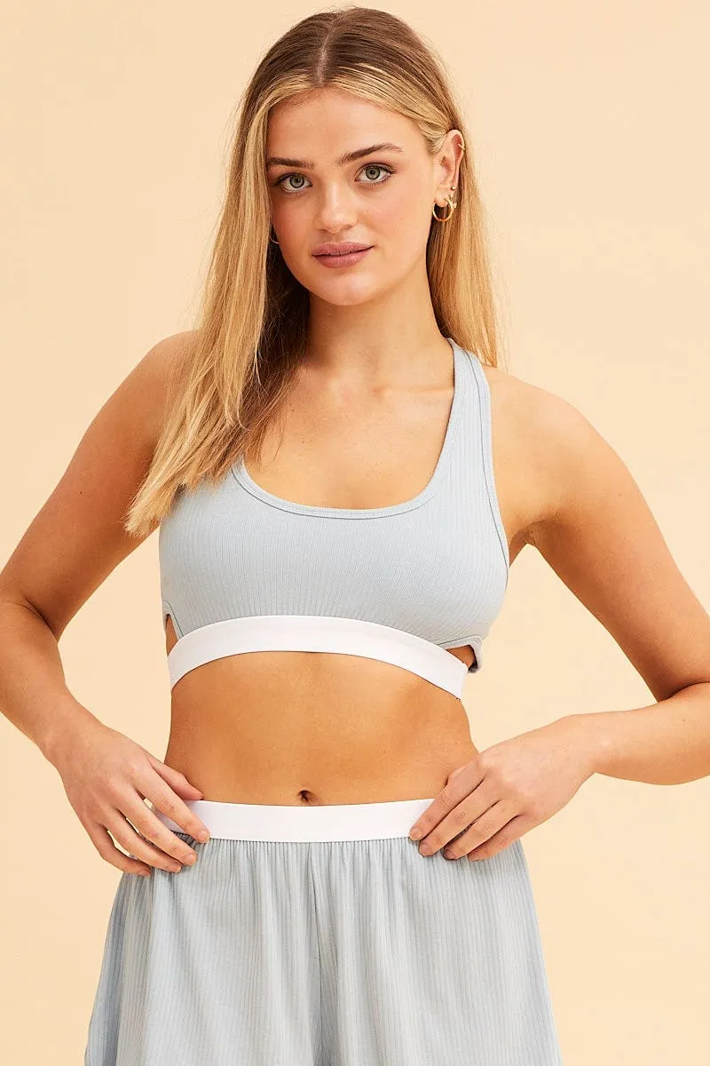 Blue Mia Cotton Stretch Cross Back Crop Top