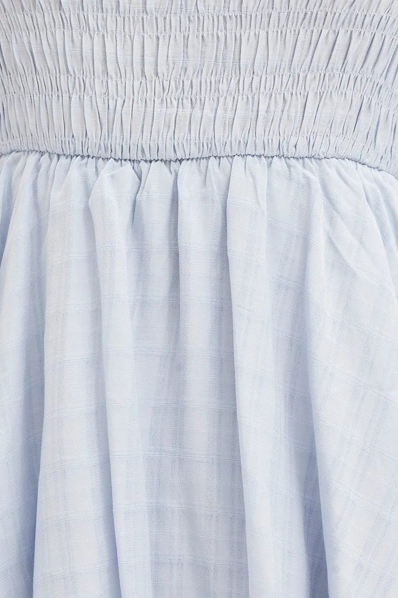 Blue Playsuit Short Sleeve Square Neck
