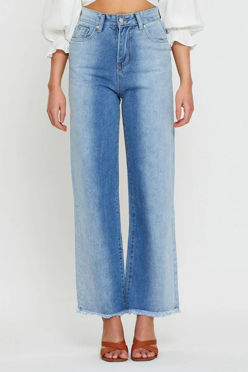 Blue Two Tone Colourblock Denim Jean
