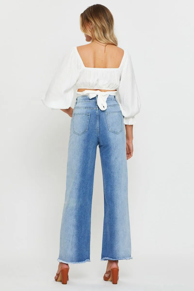 Blue Two Tone Colourblock Denim Jean