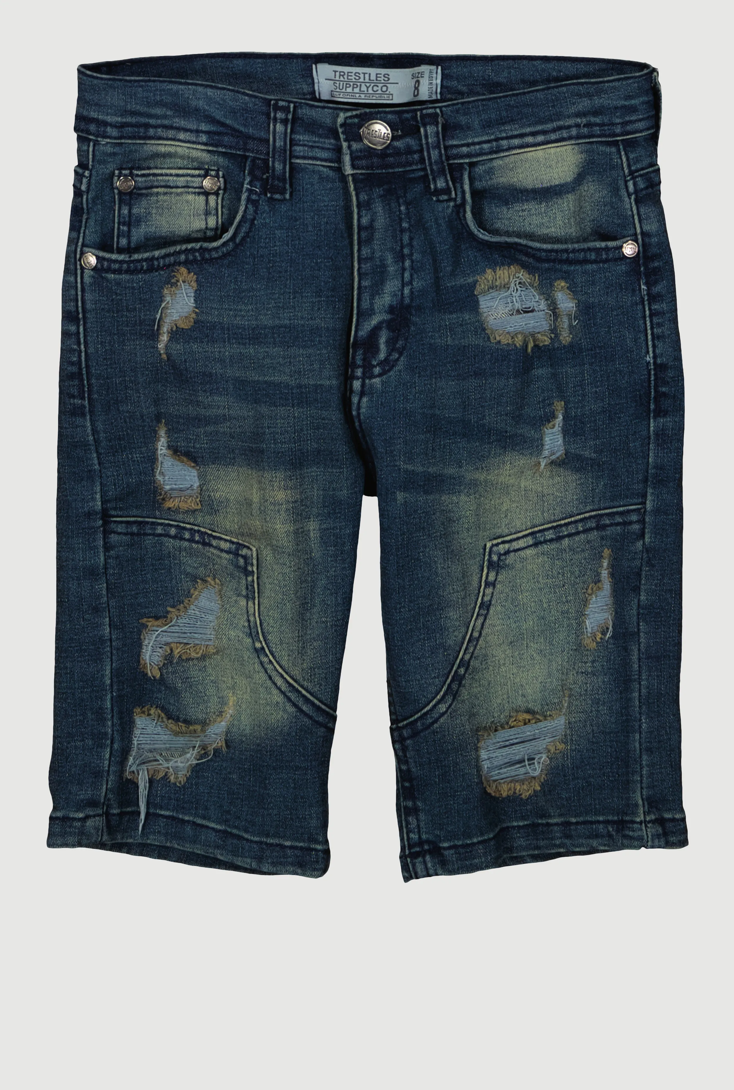 Boys Denim Decorative Stitch Distressed Shorts