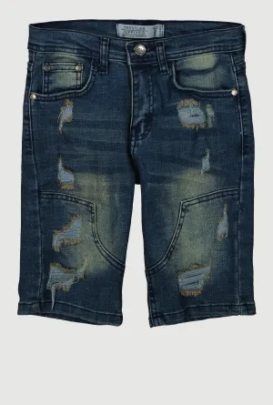 Boys Denim Decorative Stitch Distressed Shorts