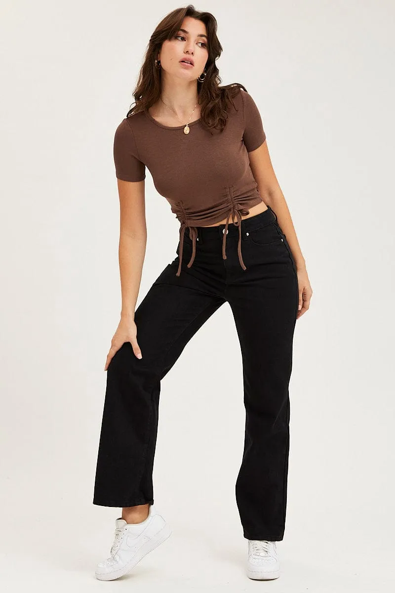 Brown Jersey Top Ribbed