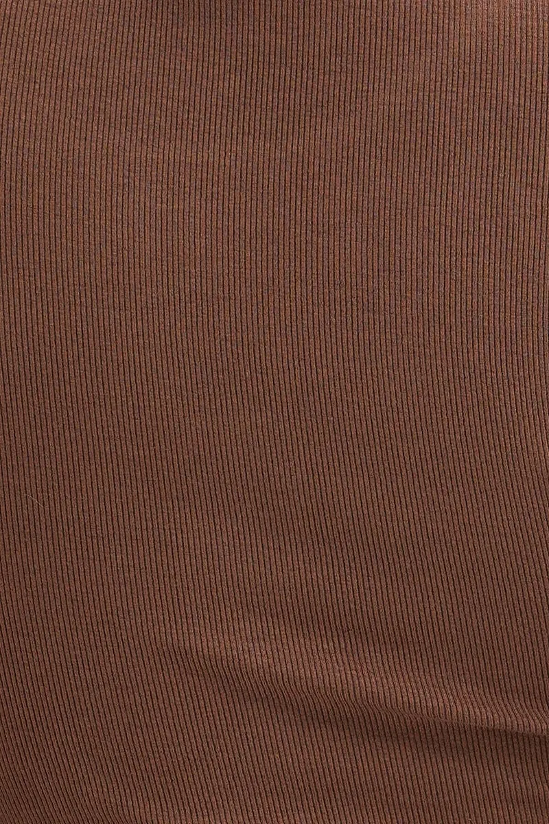 Brown Jersey Top Ribbed