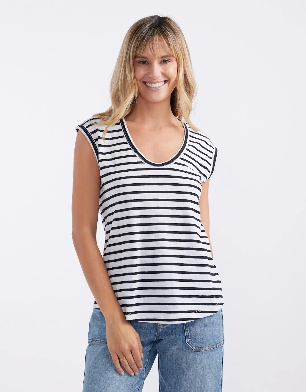 Cali Scoop Tank - White/Black Stripe
