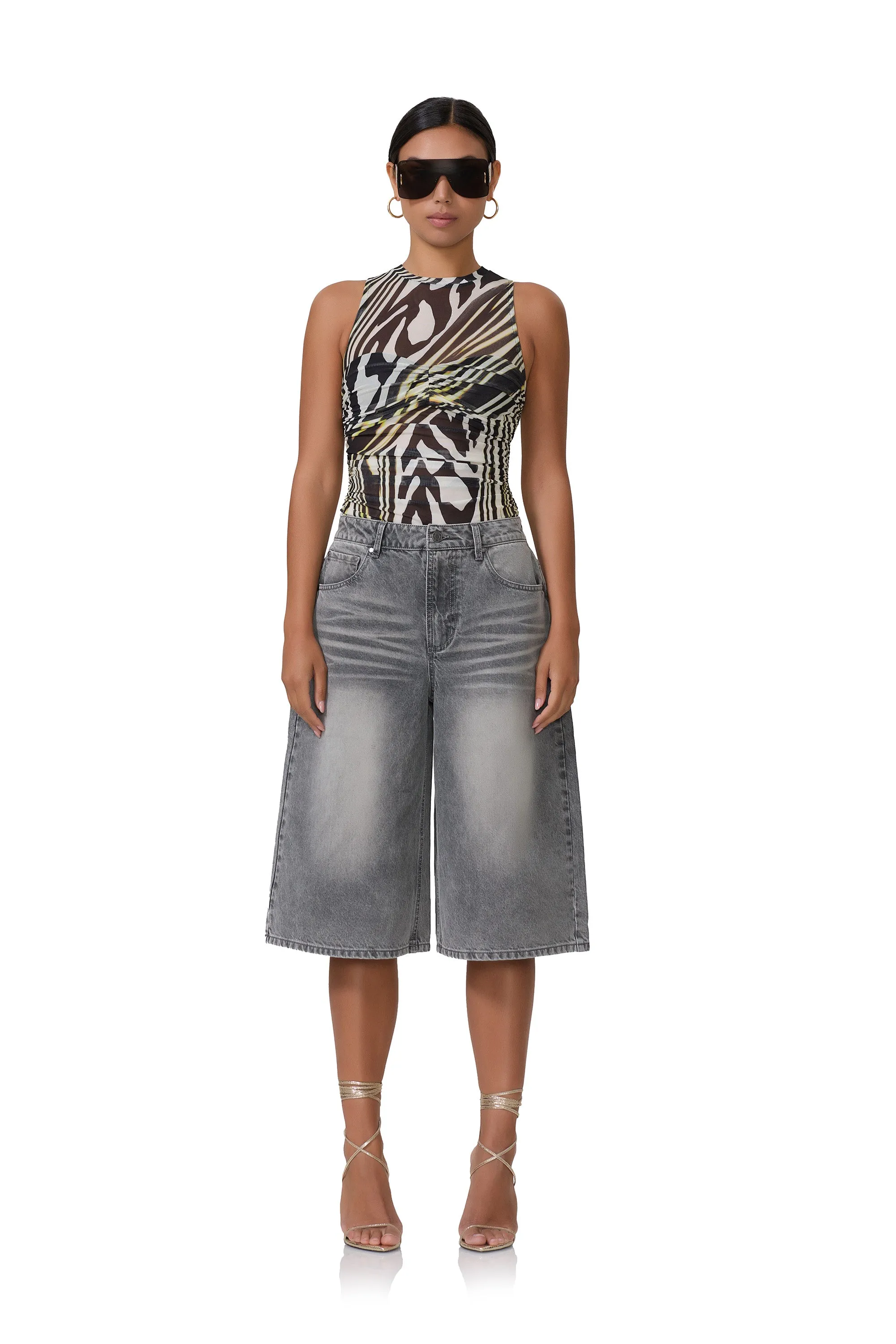 Carmen Wide Leg Jort - Smoke Grey Wash