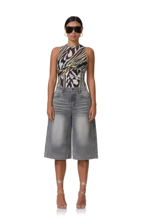 Carmen Wide Leg Jort - Smoke Grey Wash