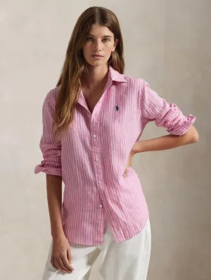 Classic Fit Striped Linen Shirt Pink/White