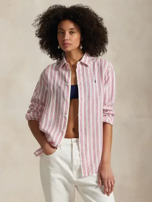 Classic Fit Striped Linen Shirt White/Red