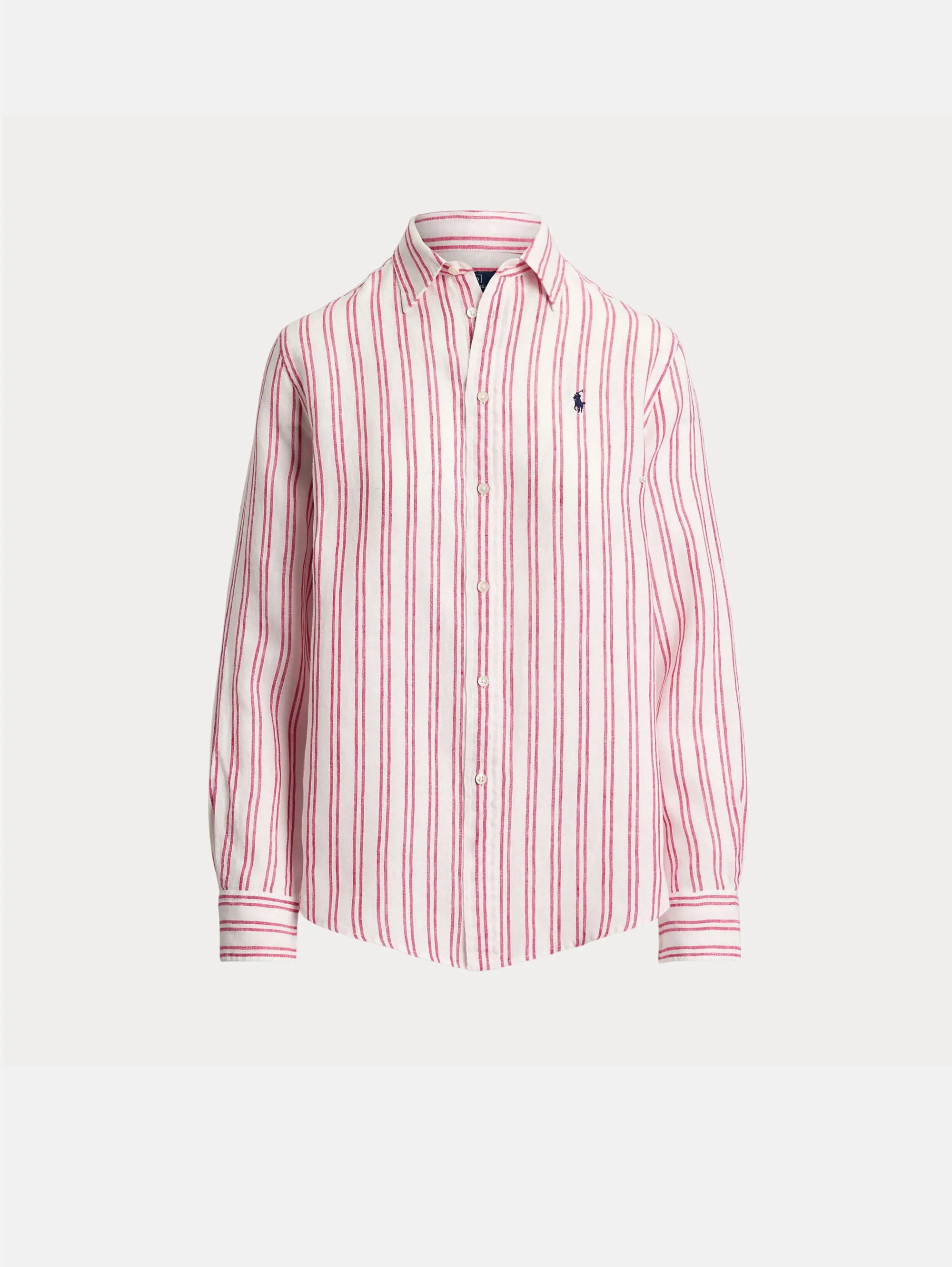 Classic Fit Striped Linen Shirt White/Red