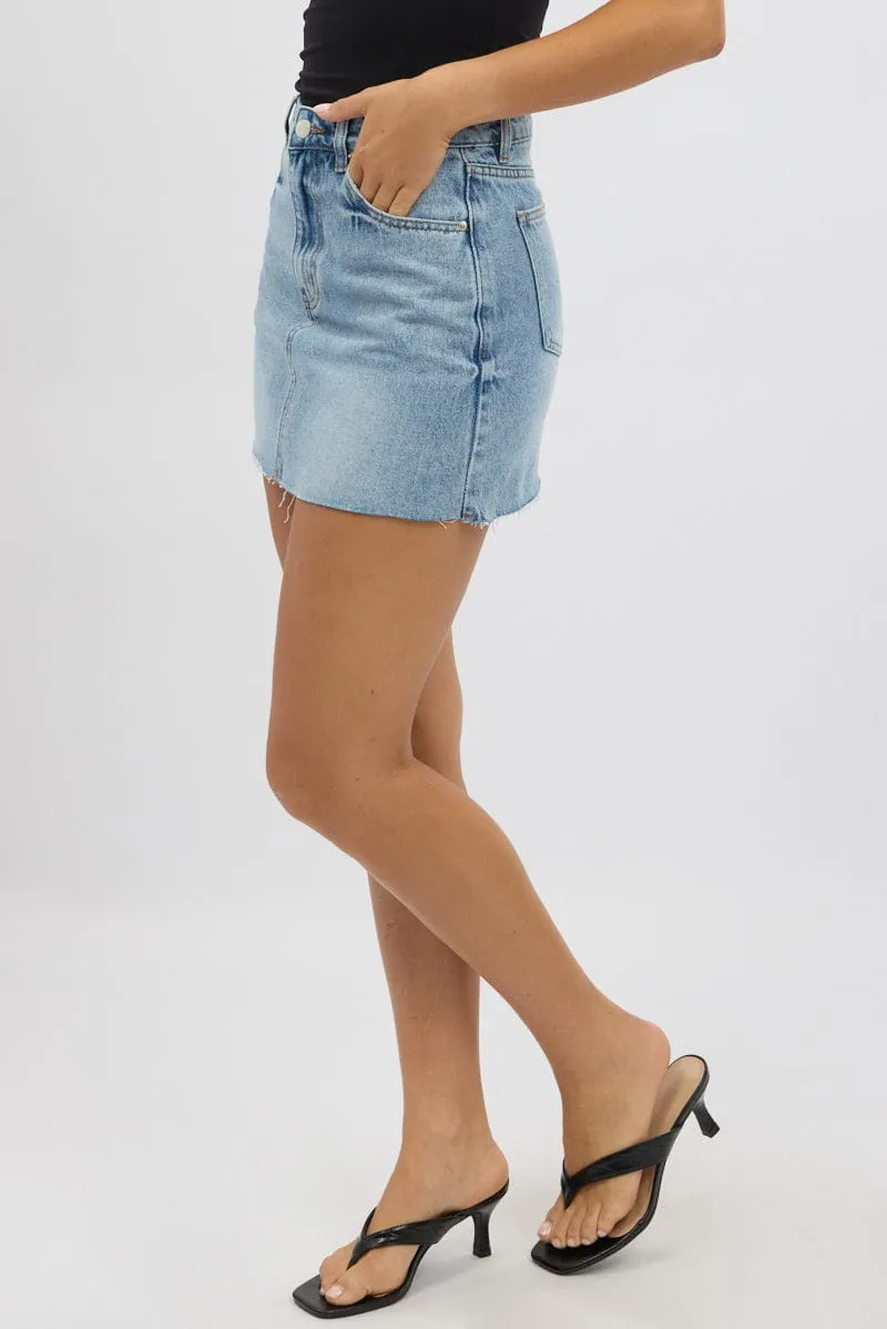 Denim Denim Mini Skirt Mid Rise Raw Edge