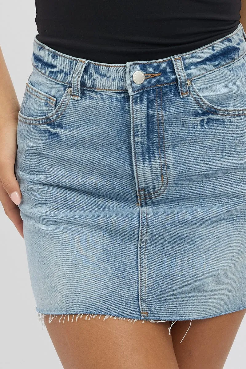 Denim Denim Mini Skirt Mid Rise Raw Edge