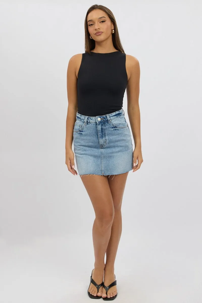 Denim Denim Mini Skirt Mid Rise Raw Edge