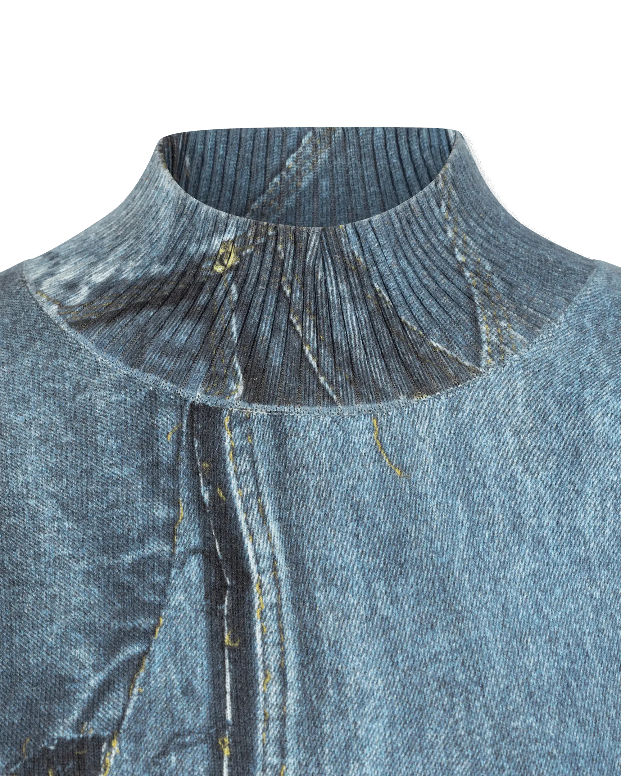 Denim Patchwork Knit Sweater
