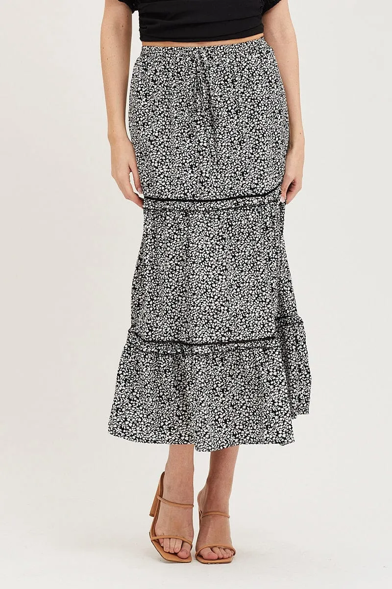 Ditsy Print Maxi Skirt High Rise