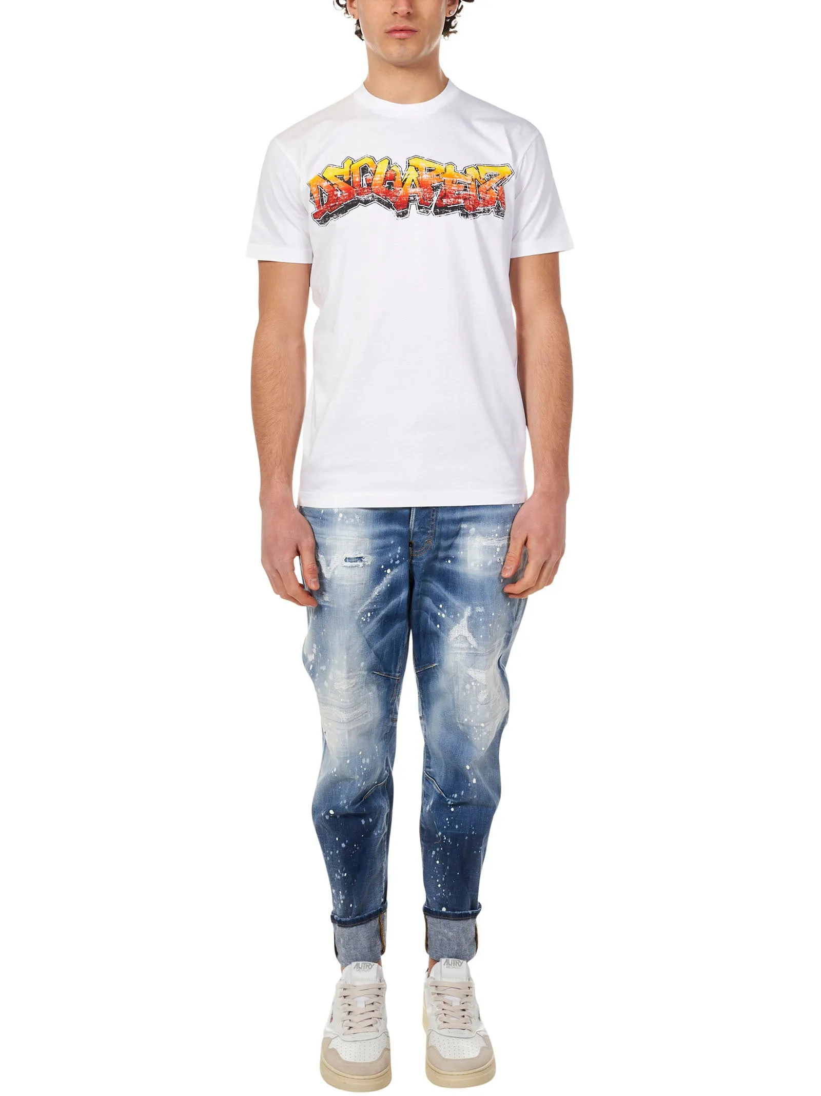 Dsquared2 Faded Effect Logo Patch Cropped Jeans