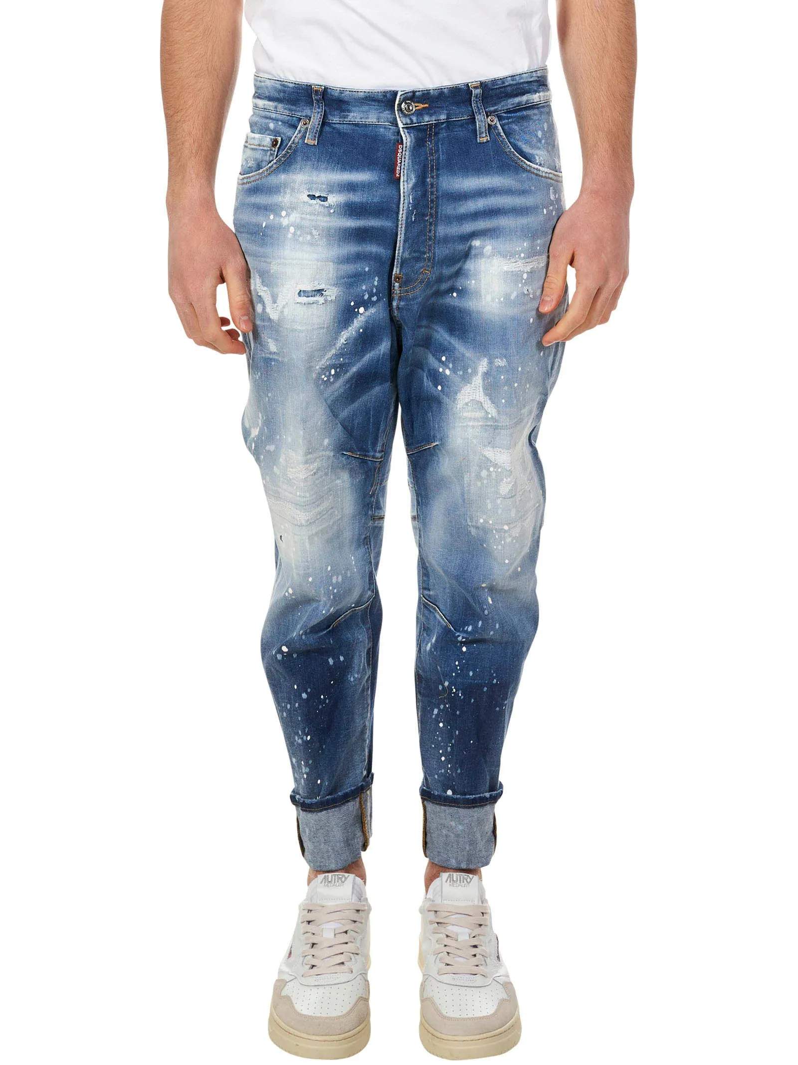 Dsquared2 Faded Effect Logo Patch Cropped Jeans