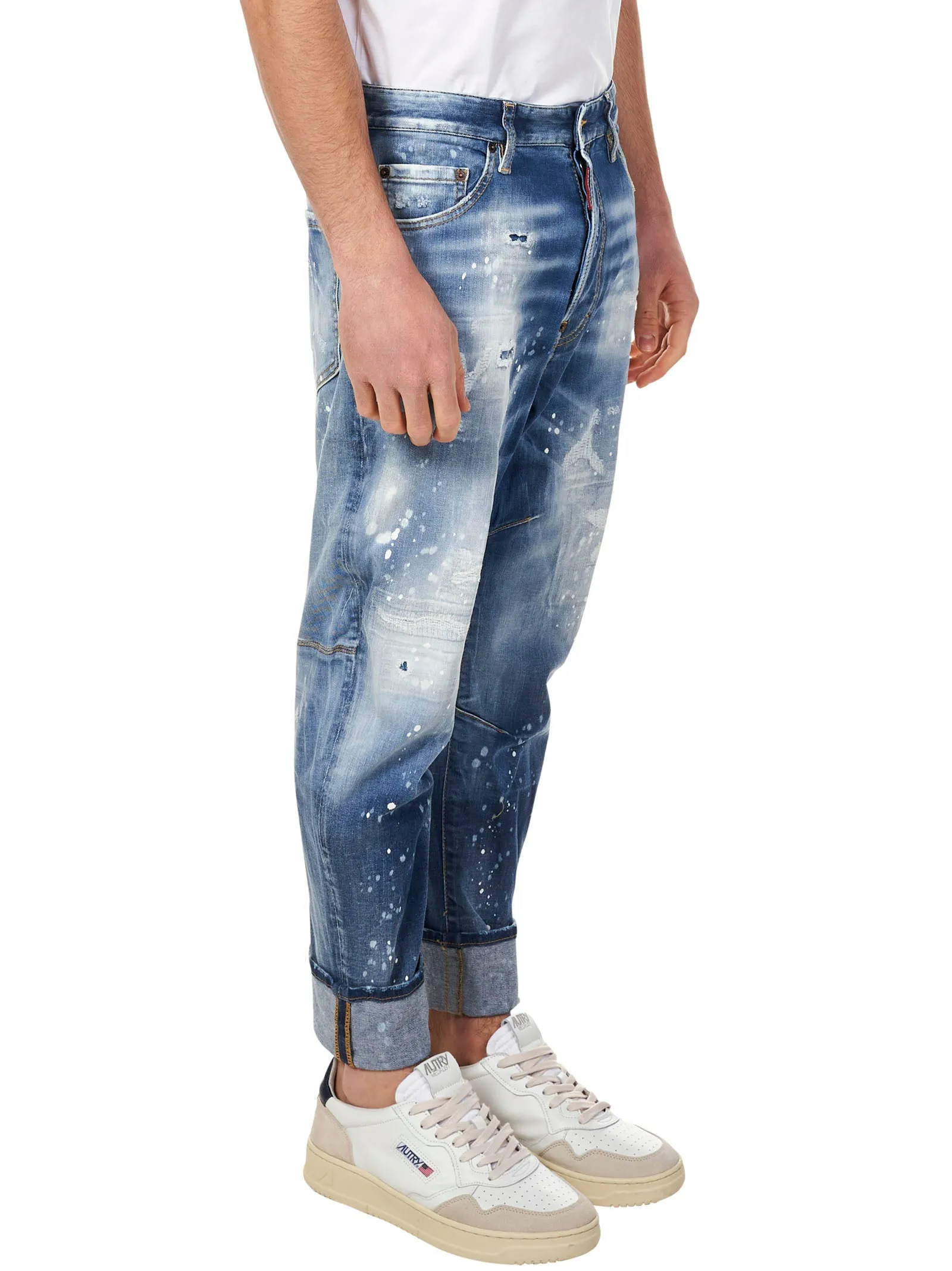 Dsquared2 Faded Effect Logo Patch Cropped Jeans