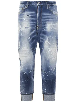 Dsquared2 Faded Effect Logo Patch Cropped Jeans