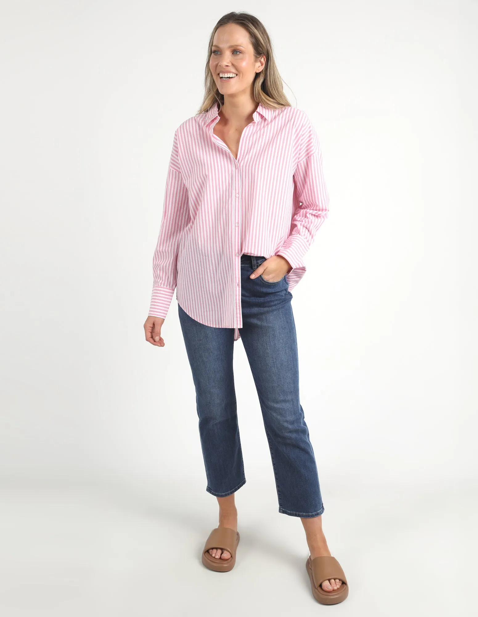 Elm Delia Stripe Shirt Strawberry Pink/White Stripe
