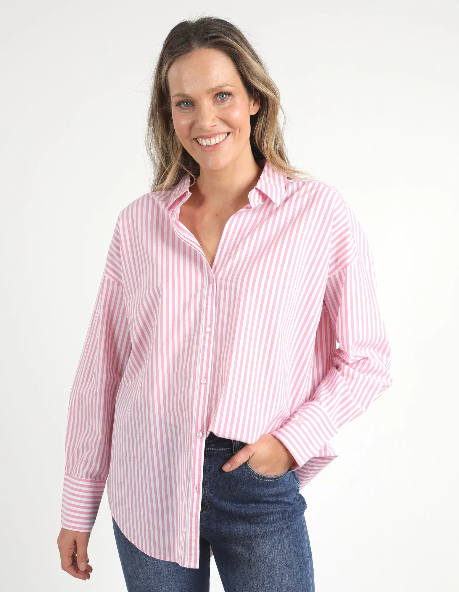 Elm Delia Stripe Shirt Strawberry Pink/White Stripe