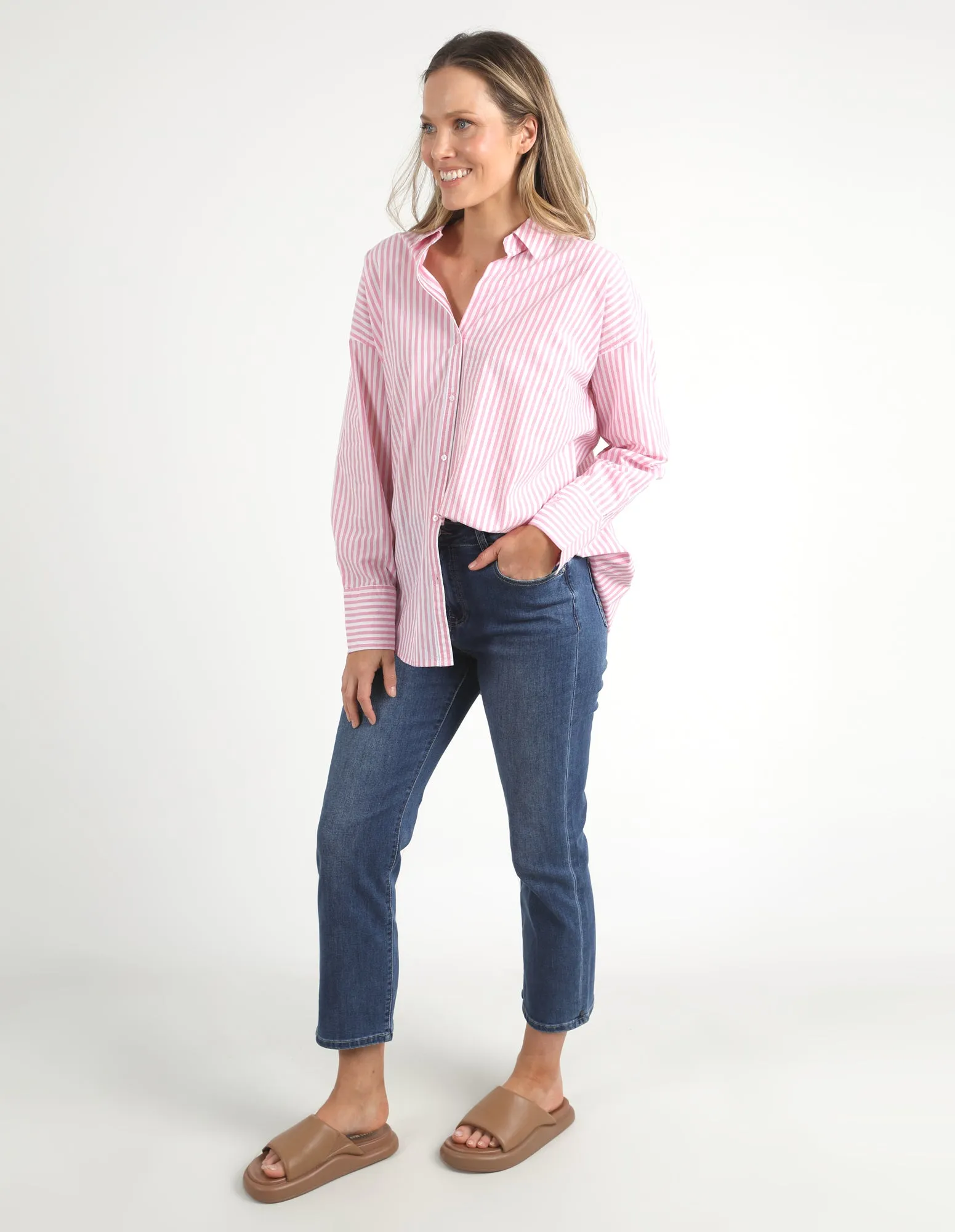 Elm Delia Stripe Shirt Strawberry Pink/White Stripe