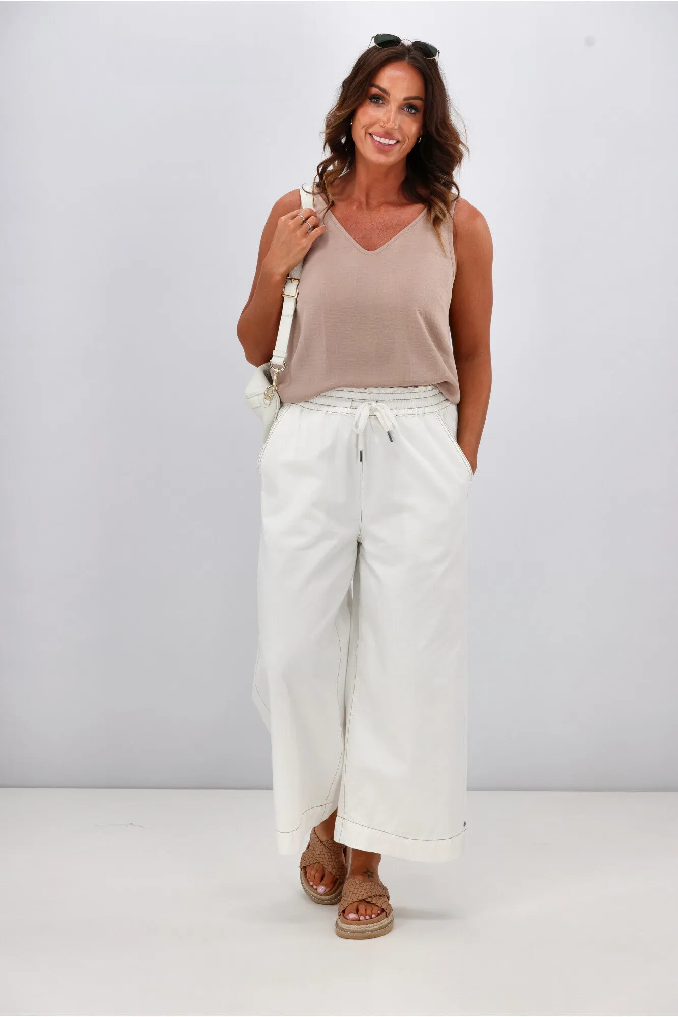 Elm Greta Wide Leg Pant White