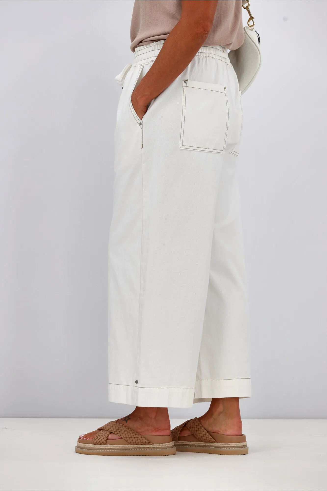 Elm Greta Wide Leg Pant White