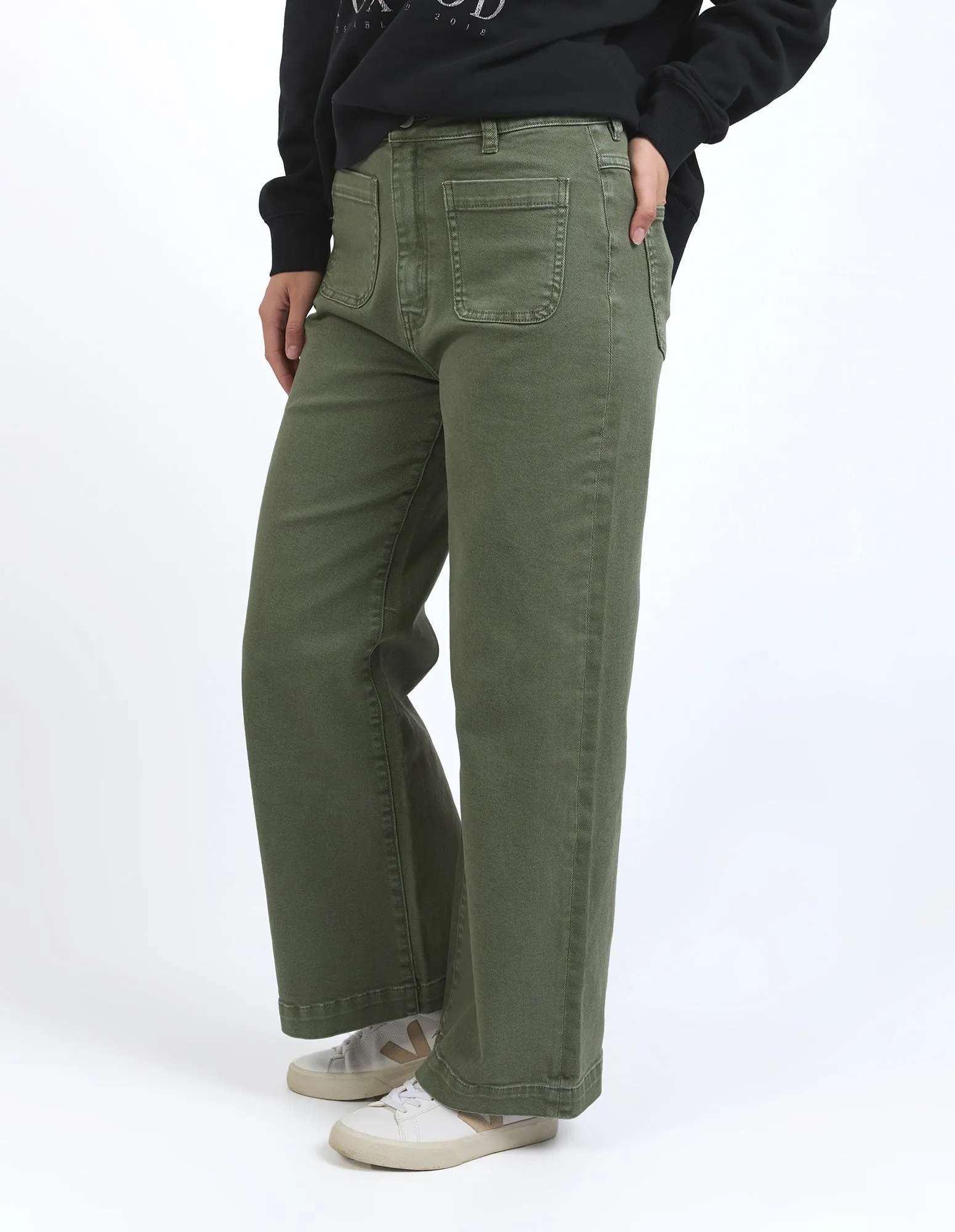 Foxwood Sarah Wide Leg Jean Washed Green