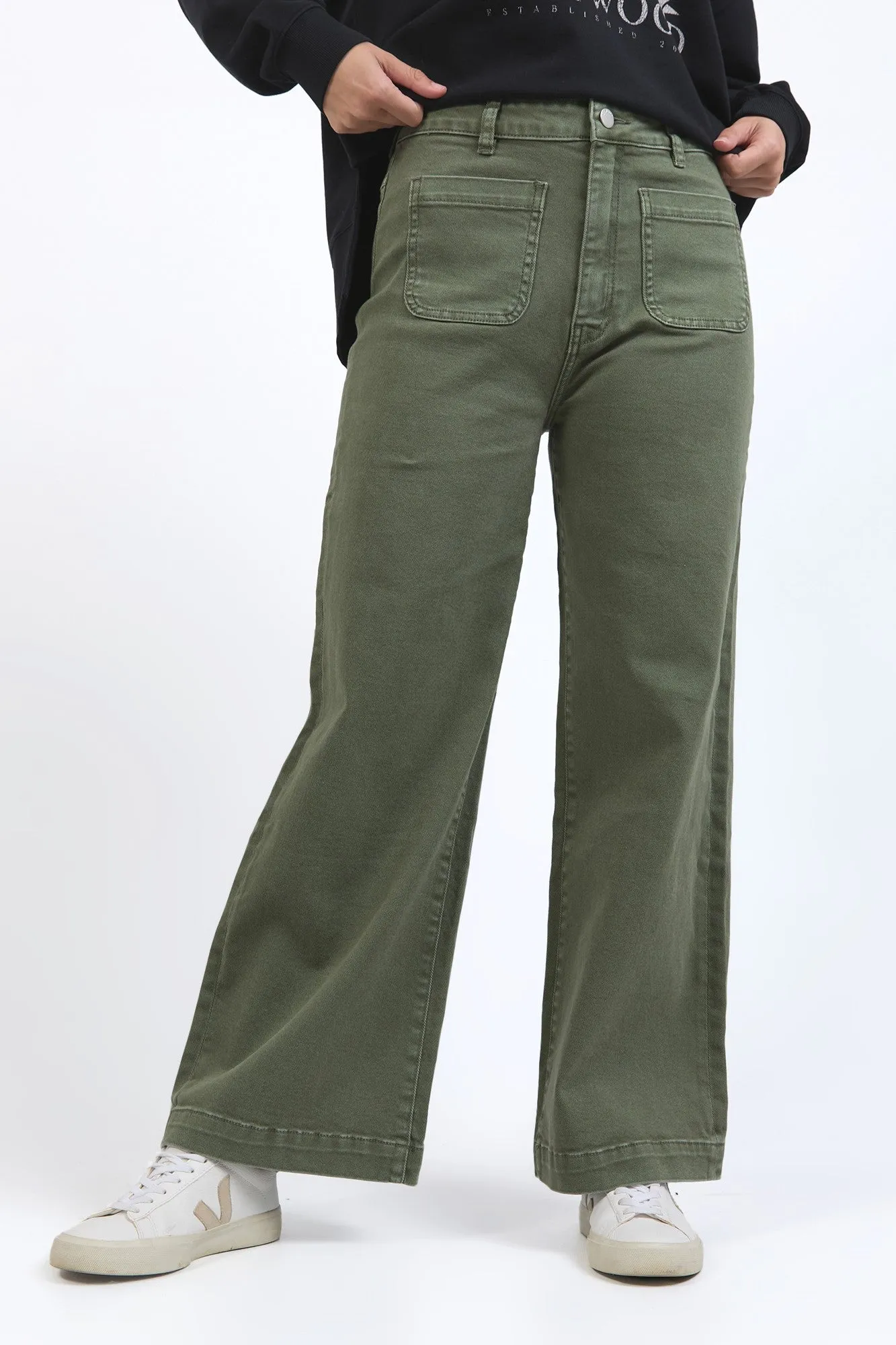 Foxwood Sarah Wide Leg Jean Washed Green