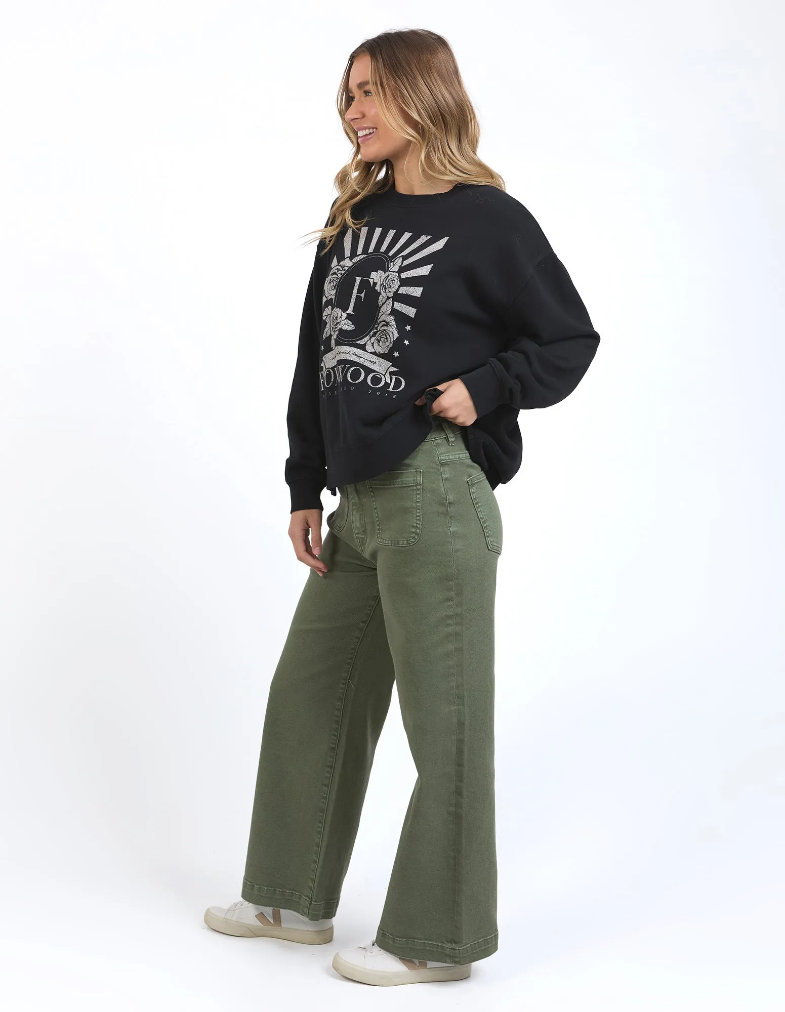 Foxwood Sarah Wide Leg Jean Washed Green
