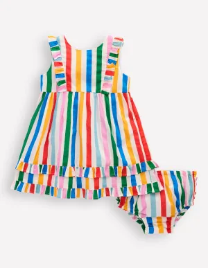 Frilly Pinny Dress-Rainbow Multi Stripe