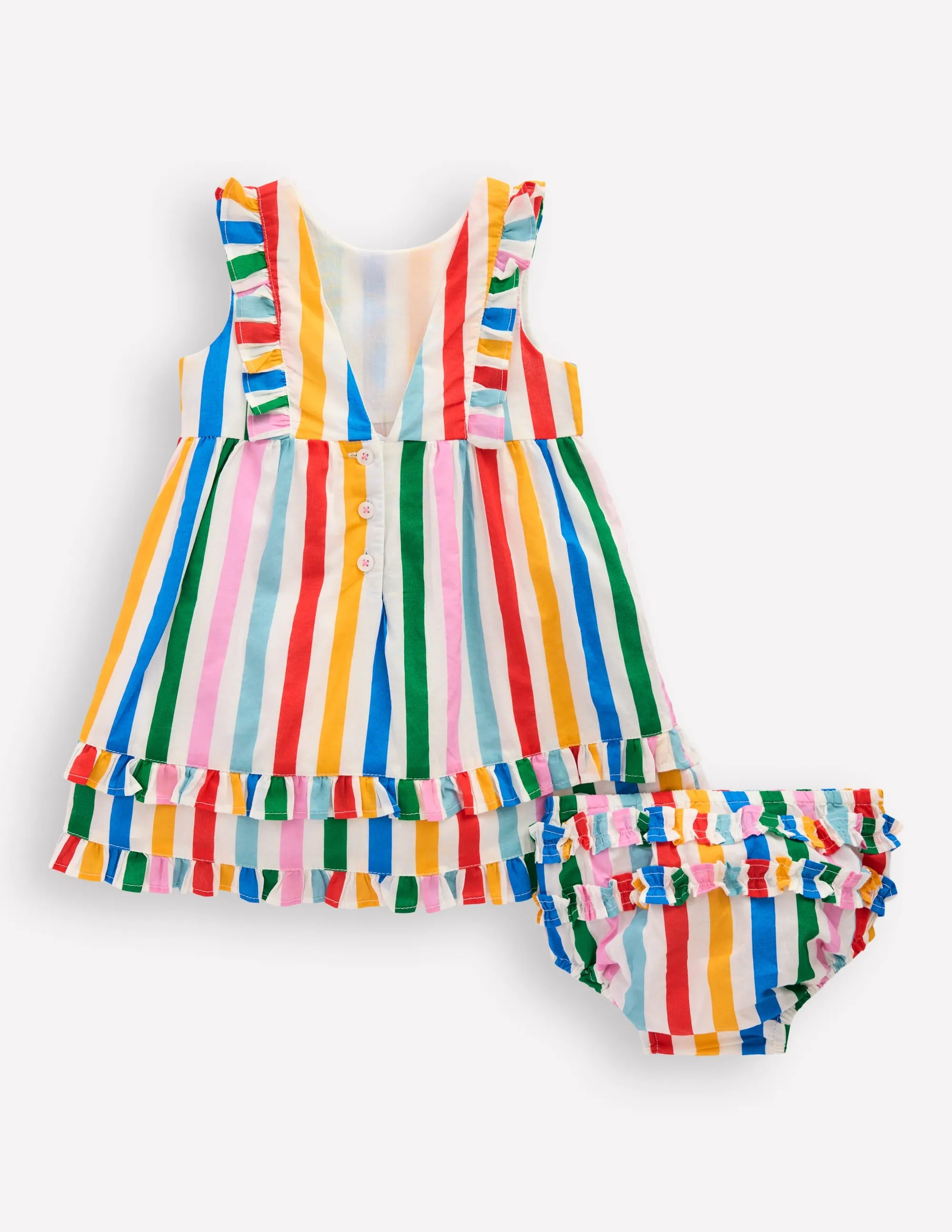 Frilly Pinny Dress-Rainbow Multi Stripe