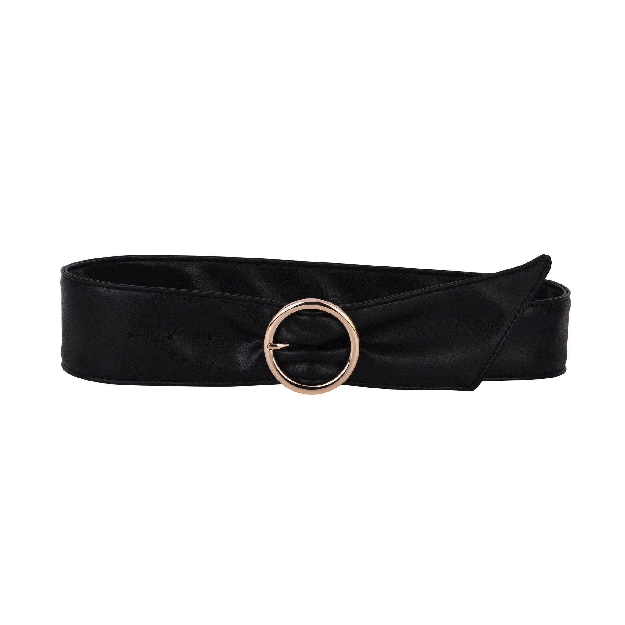 Gold Circle Buckle Vegan Leather Sash Belt