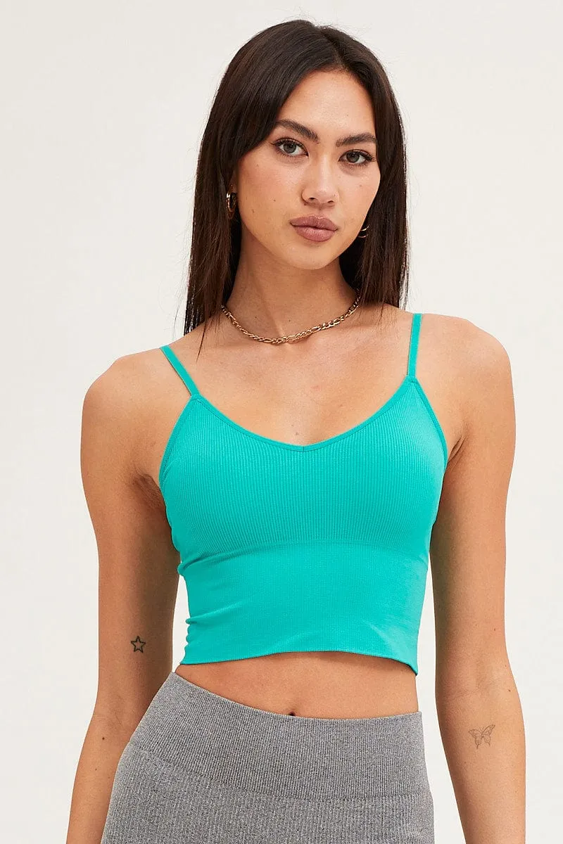 Green Crop Singlet Top Seamless