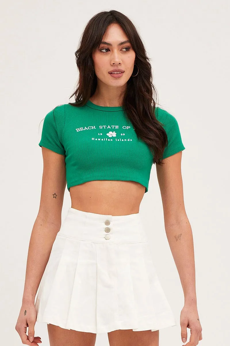 Green Embroidered Crew Neck Baby Tee