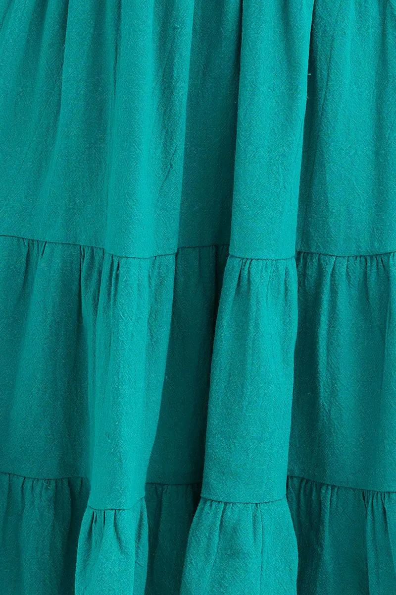 Green Fit And Flare Dress Long Sleeve Sweetheart Neck