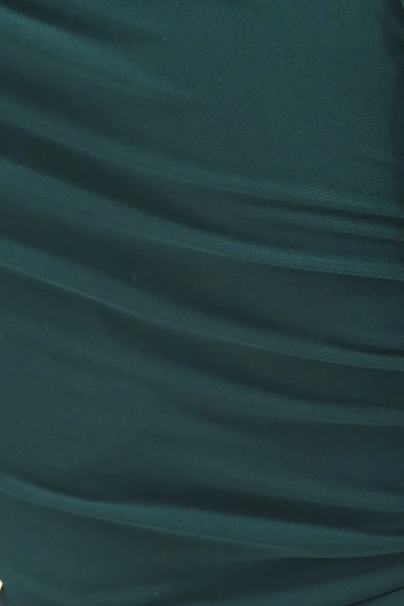 Green Ruched Top Long Sleeve Mesh