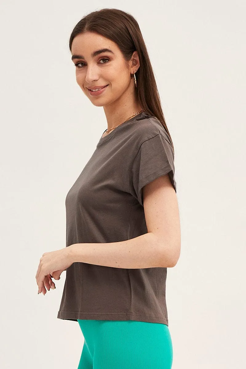 Grey Roll Sleeve Crew Neck Tee