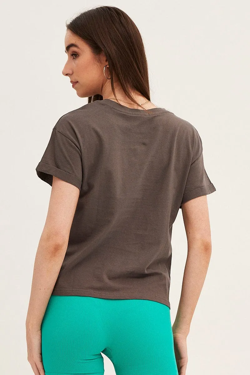 Grey Roll Sleeve Crew Neck Tee