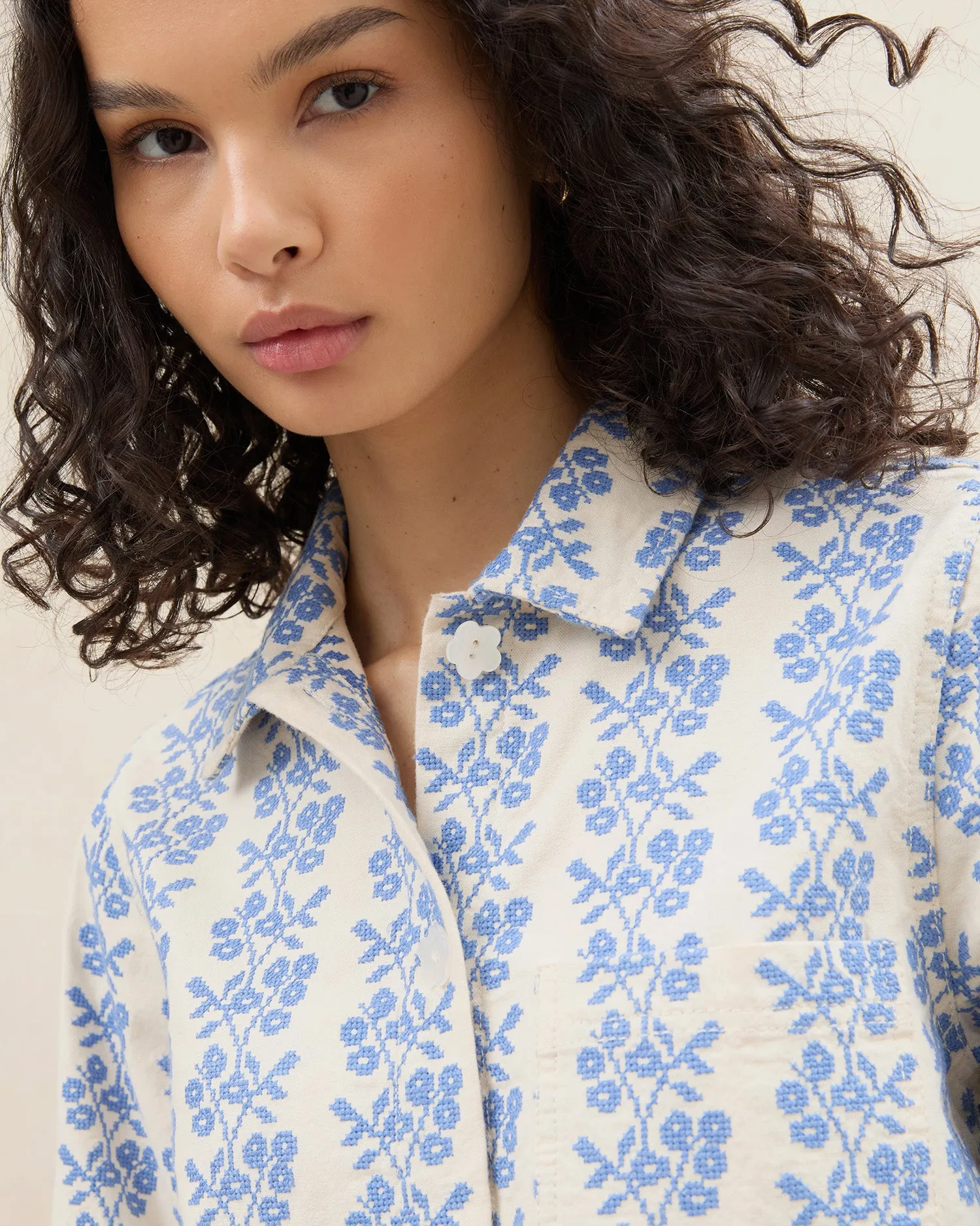 Kennedy Cream/Blue Printed Jacket