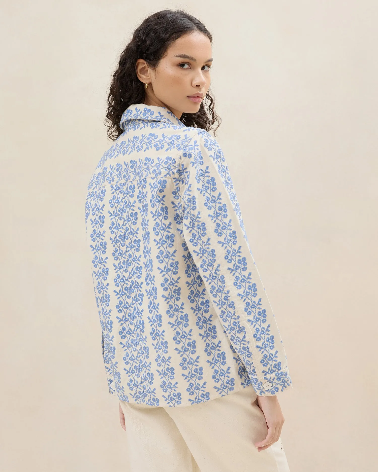 Kennedy Cream/Blue Printed Jacket