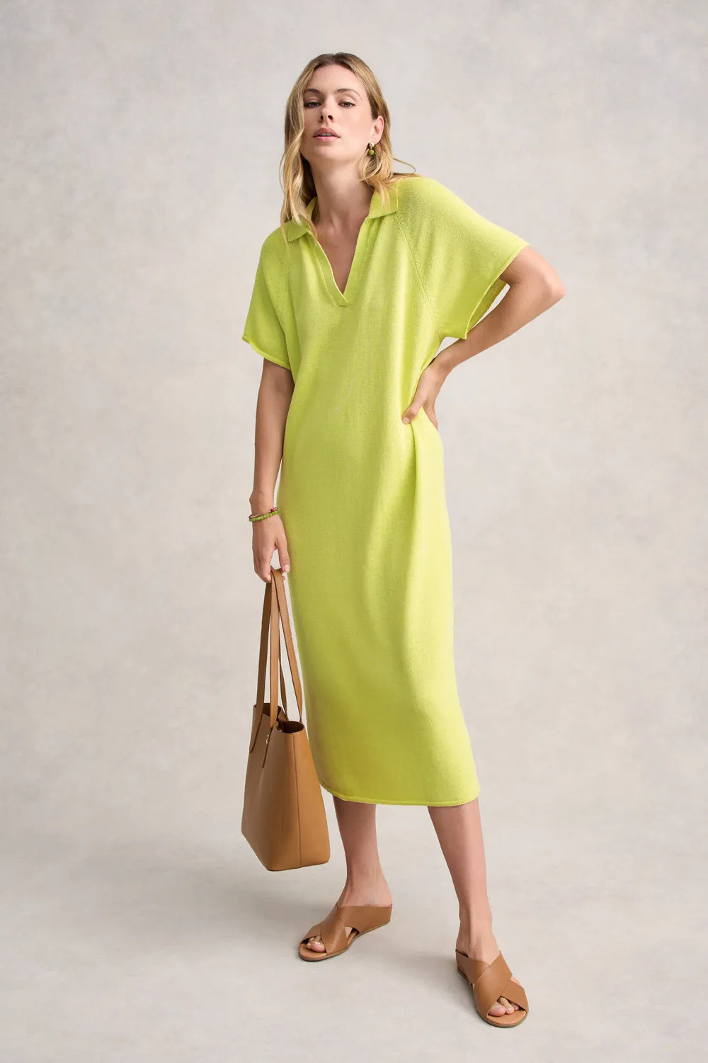 Linen Cotton Knit Dress - Bright Lime