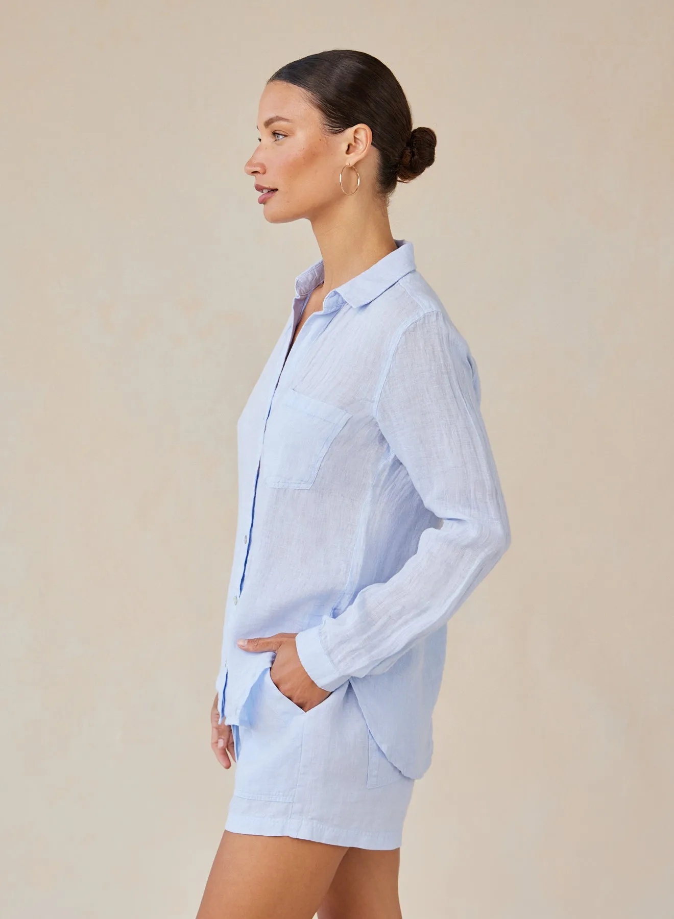Linen Pocket Button Down - Perennial Blue
