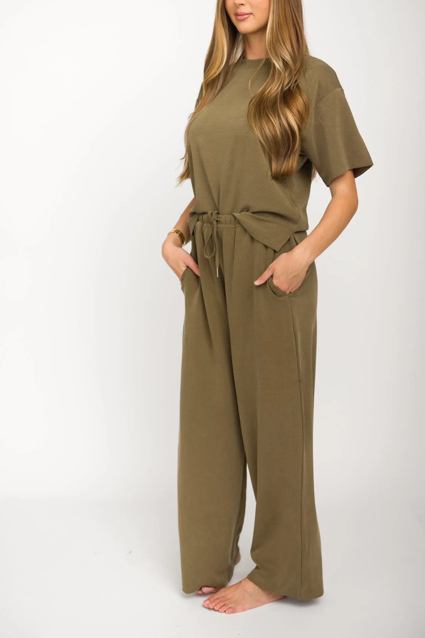 Macy Loose Fit T-Shirt and Wide Leg Pant Set in Sage