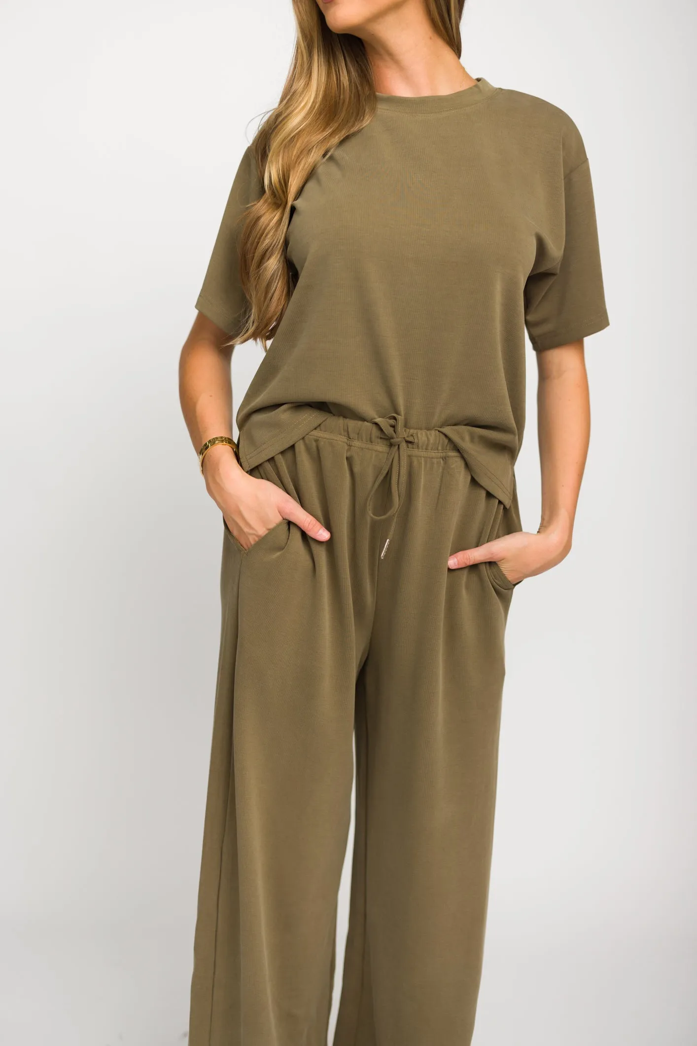 Macy Loose Fit T-Shirt and Wide Leg Pant Set in Sage