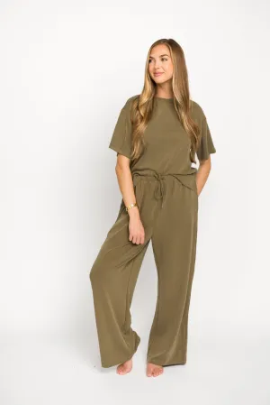Macy Loose Fit T-Shirt and Wide Leg Pant Set in Sage