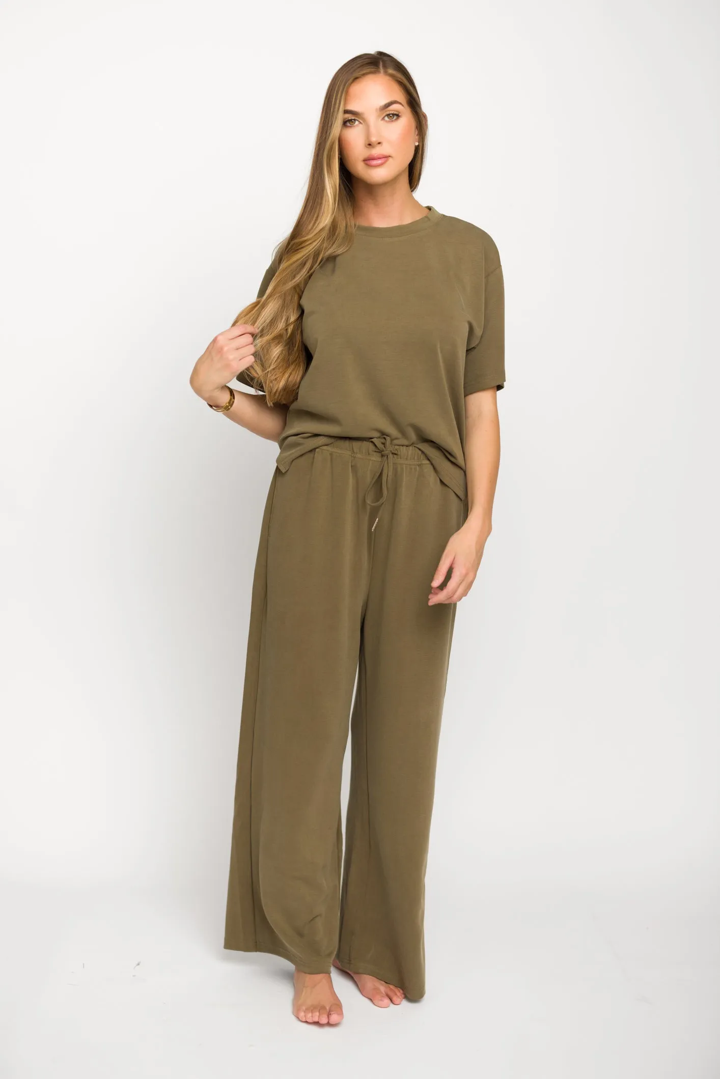 Macy Loose Fit T-Shirt and Wide Leg Pant Set in Sage