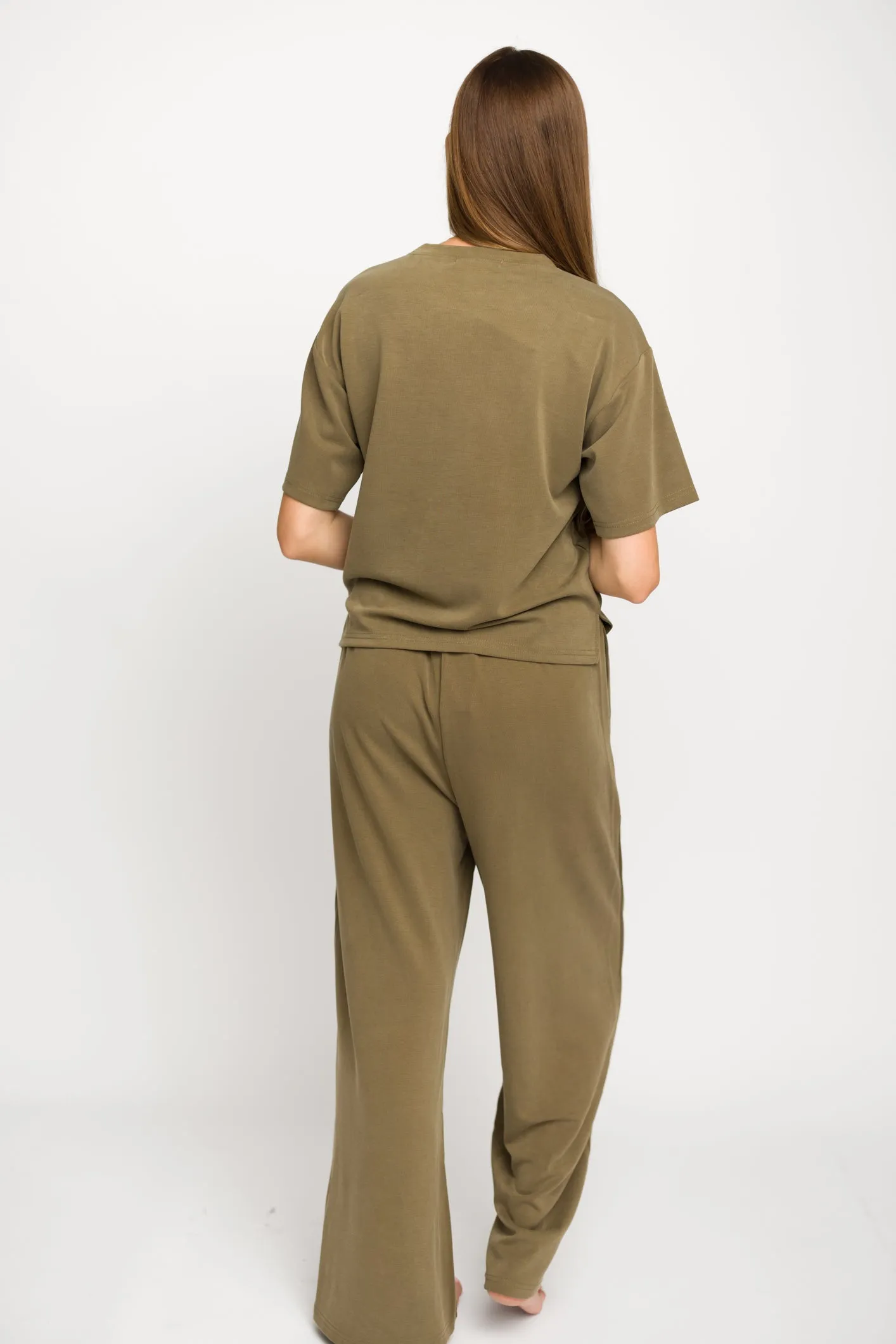 Macy Loose Fit T-Shirt and Wide Leg Pant Set in Sage